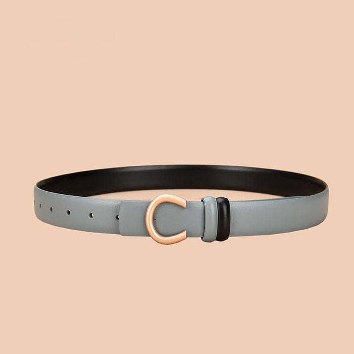 Women's leather belt can be worn on both sides with inner buckle and simple thin belt