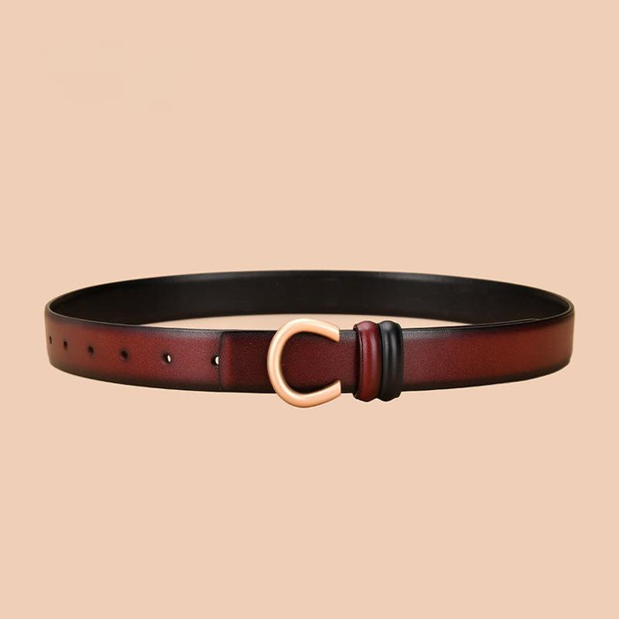 Women's leather belt can be worn on both sides with inner buckle and simple thin belt