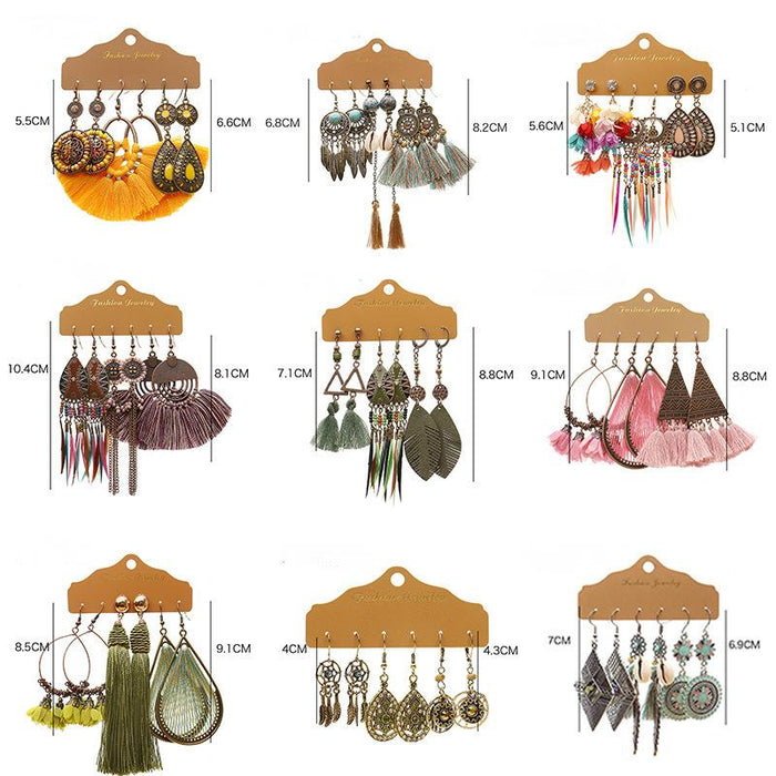 3 pairs/set Earrings Bohemian Style Jewelry X0X36208