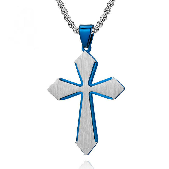 Simple Double-layer Stainless Steel Cross Necklace