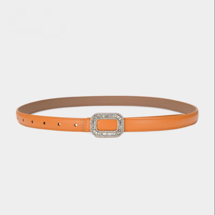 Women's Rhinestone Square Buckle Thin Belt Jeans Dress with