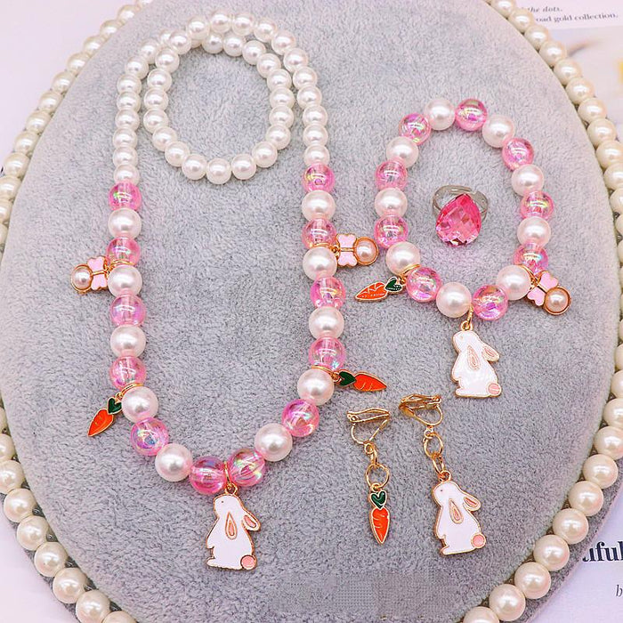 Children's Jewelry Set Lovely Cartoon Beaded Necklace Earring Ring