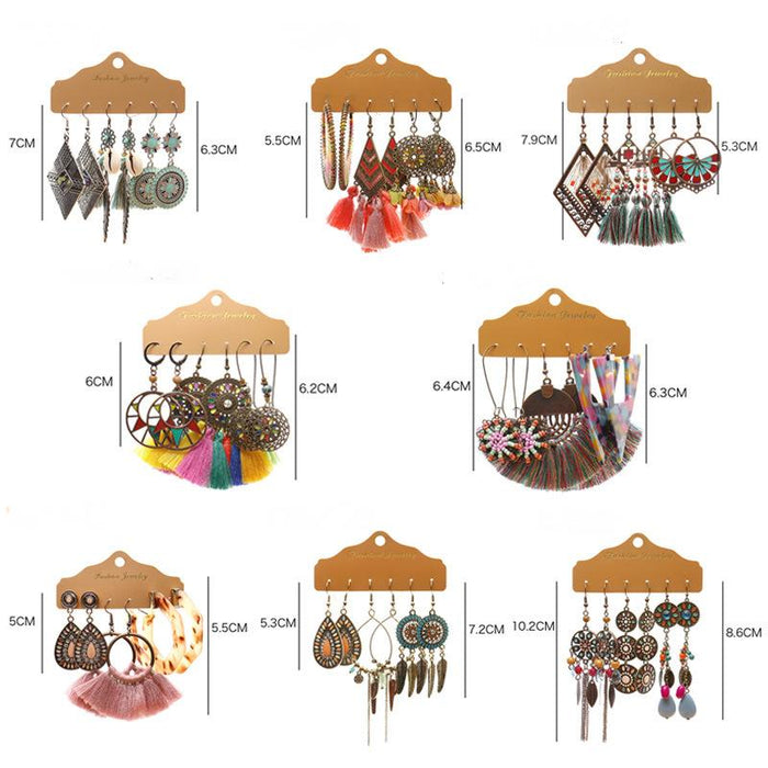 3 pairs/set Earrings Bohemian Style Jewelry X0X36218