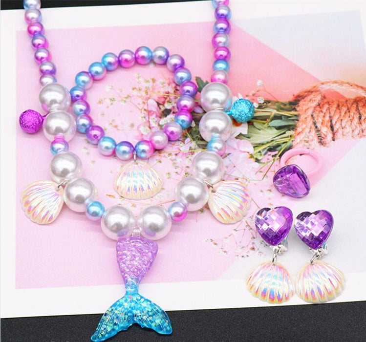 Children's beauty fishtail Necklace Bracelet Ring Earring Set