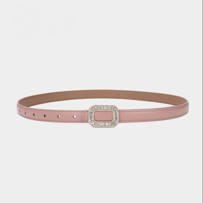 Women's Rhinestone Square Buckle Thin Belt Jeans Dress with