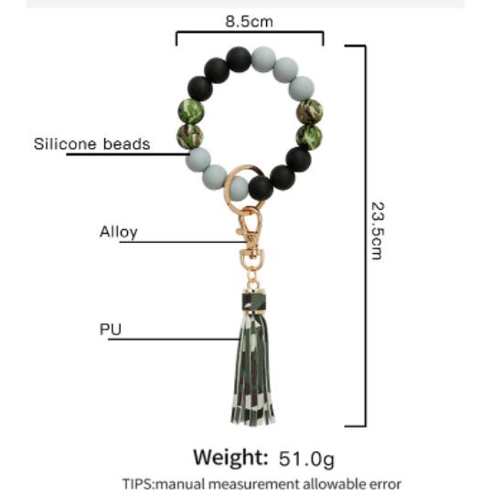 New Fringe Silicone Bead Bracelet Keychain