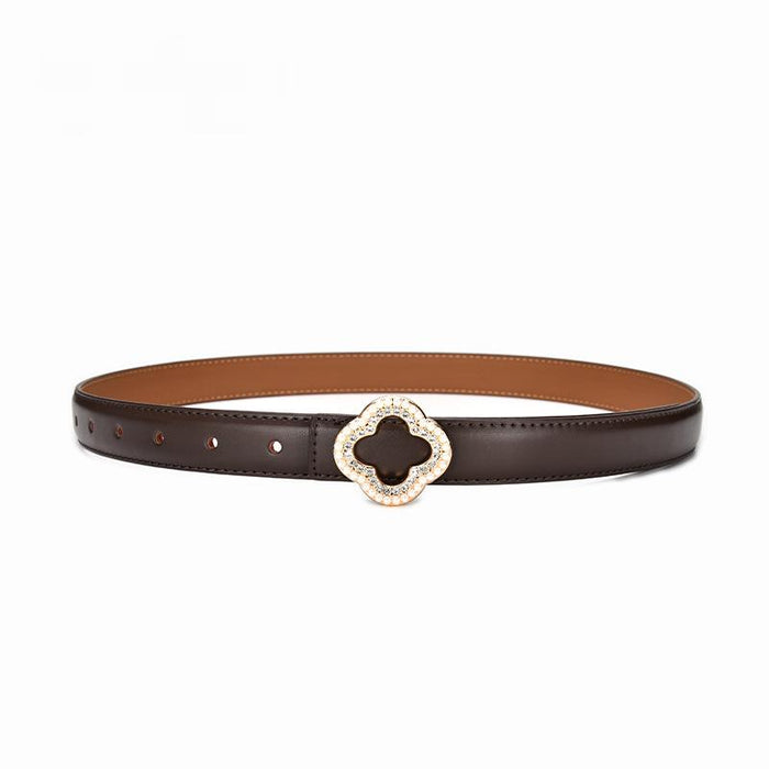 Versatile Floral Diamond Studded Leather Belt with Denim Trim