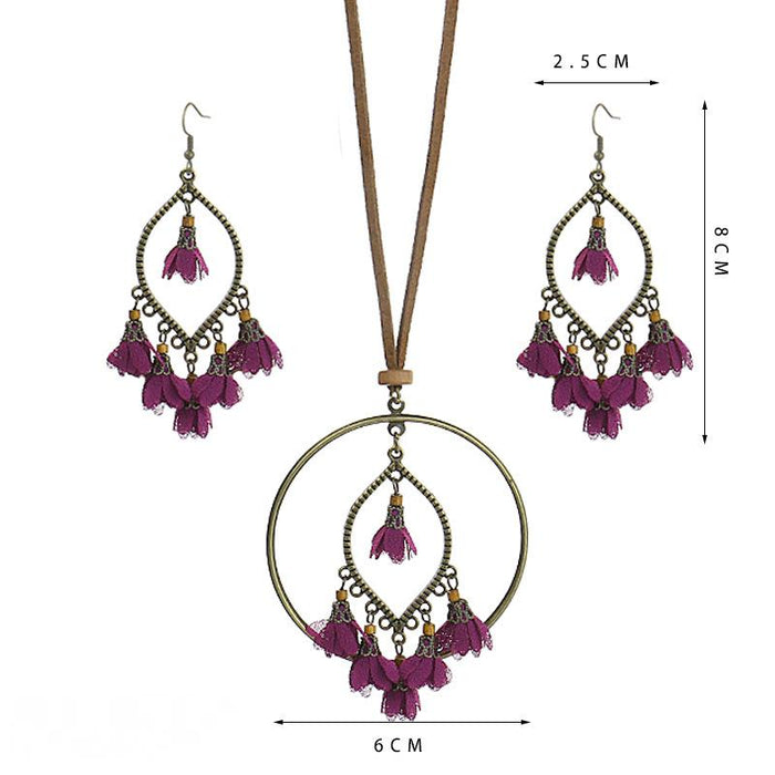 Handmade Flower National Style Long Necklace Earring Set