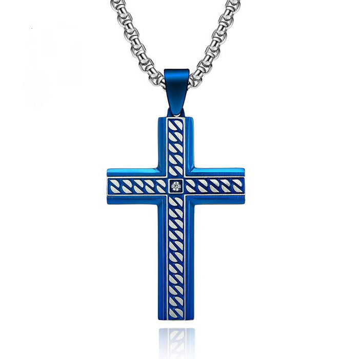 Bezel Inlaid Stone Cross Pendant Necklace