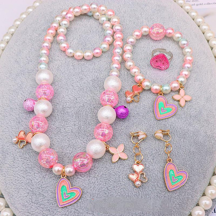 Children's Jewelry Set Lovely Cartoon Beaded Necklace Earring Ring