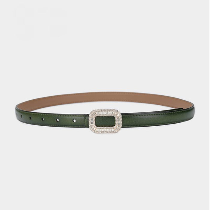 Women's Rhinestone Square Buckle Thin Belt Jeans Dress with