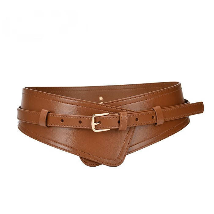 Fashion Needle Buckle with Coat Waist Closing Leather Wide Belt