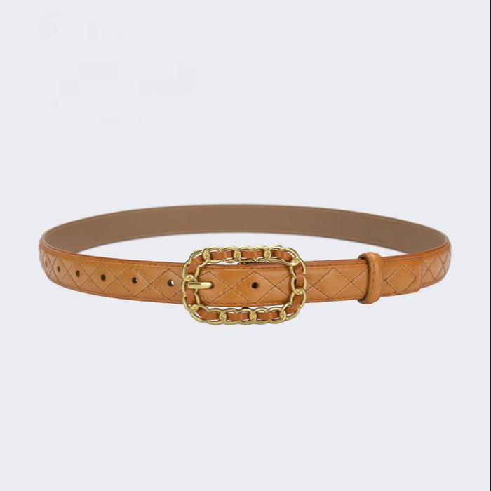 Diamond Embossed Leather Belt Women's Thin Belt