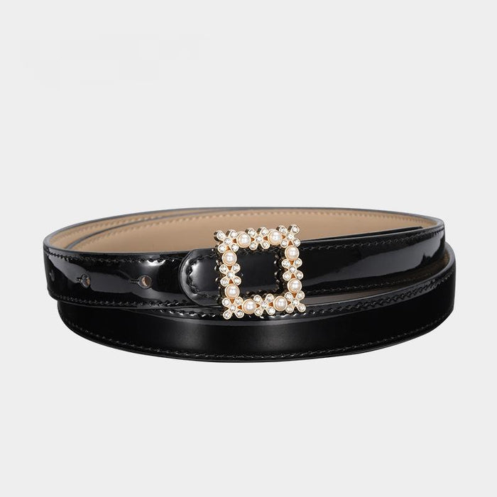 Various Fashionable Gem Inlaid Patent Leather Belts with Dress Decoration