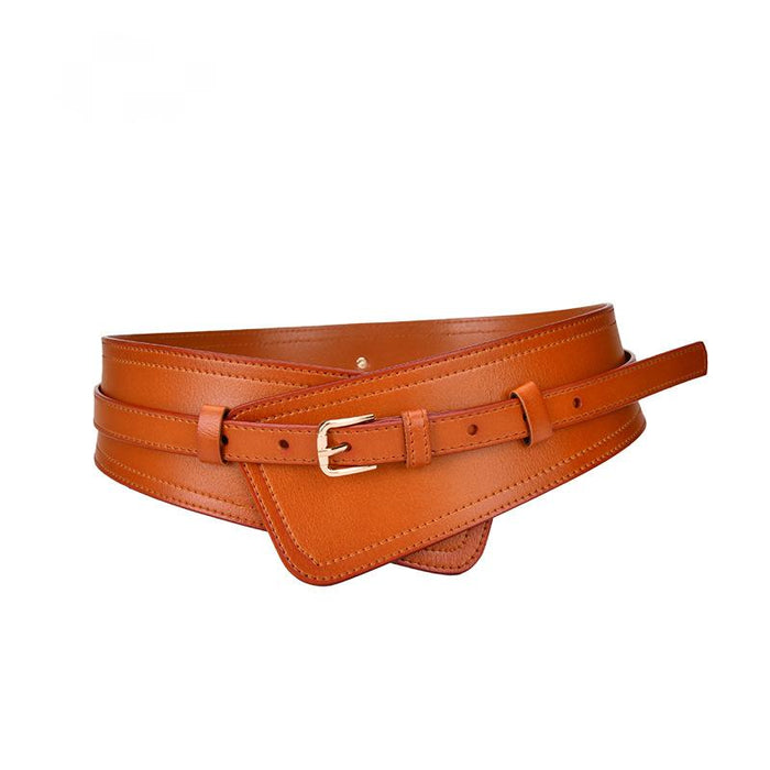 Fashion Needle Buckle with Coat Waist Closing Leather Wide Belt