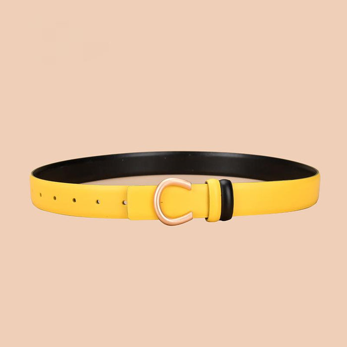 Women's leather belt can be worn on both sides with inner buckle and simple thin belt