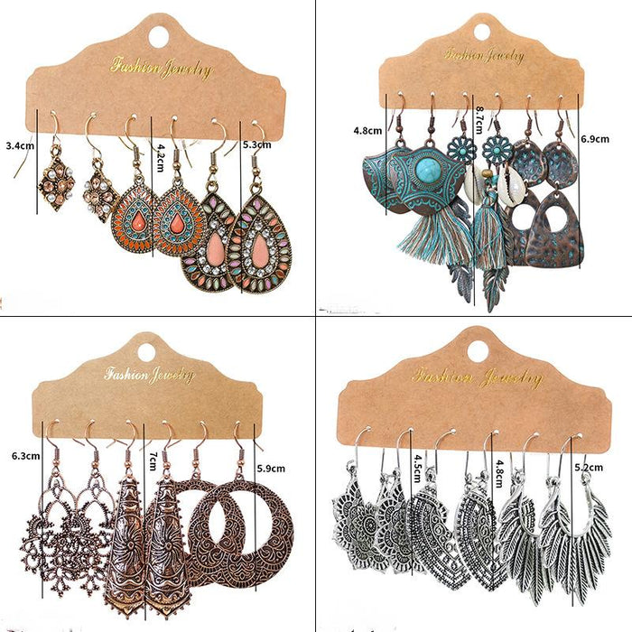 3 pairs/set Earrings Bohemian Style Jewelry X0X36195