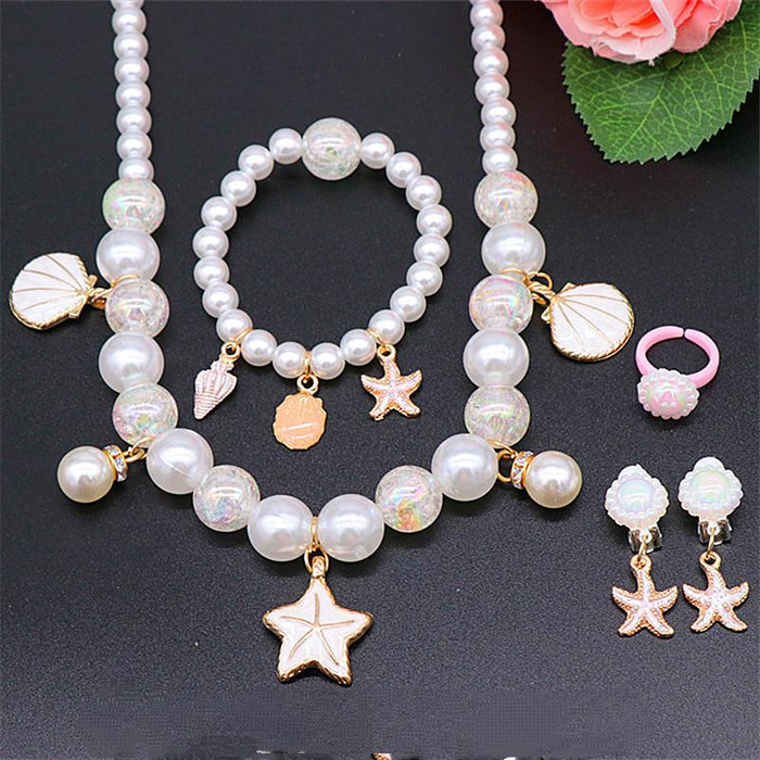 Children's Pearl Necklace Bracelet Set Shell Ocean Series