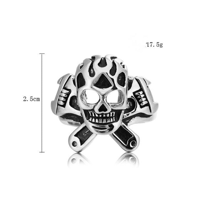 Fashion Personalized Locomotive Wrench Skull Men's Titanium Steel Ring