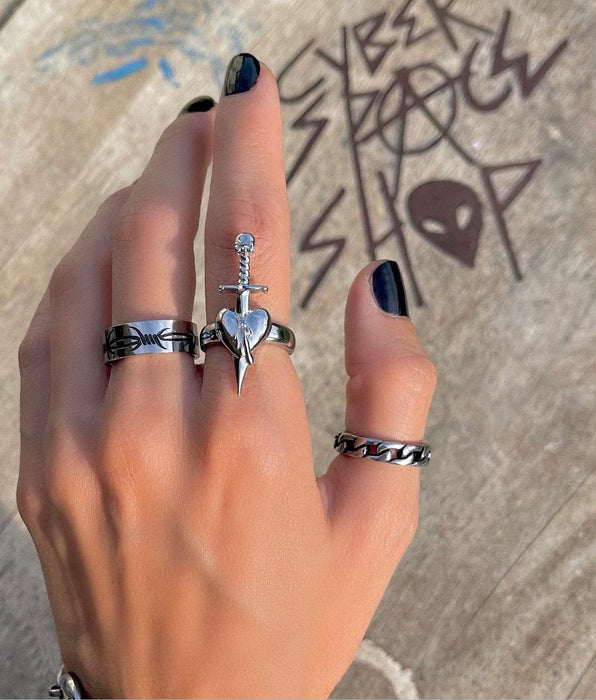 Gothic Punk Heart Grog Skull Rings