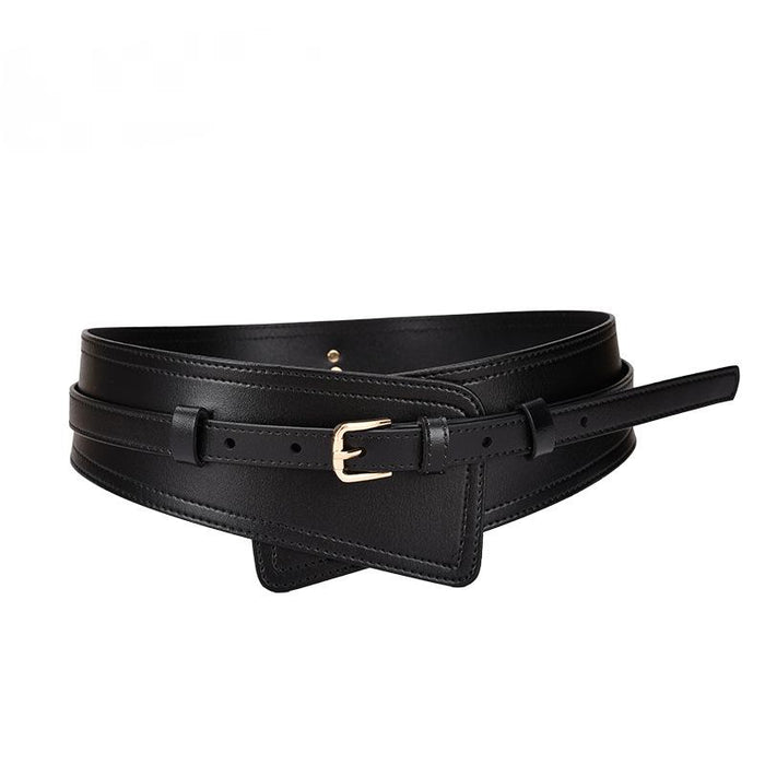 Fashion Needle Buckle with Coat Waist Closing Leather Wide Belt