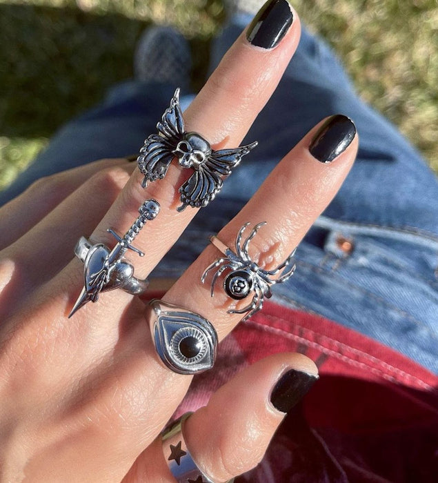 Gothic Punk Heart Grog Skull Rings