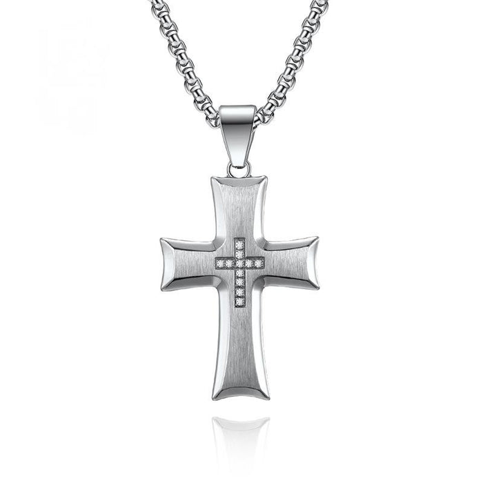 Titanium Steel Fashion Cross Couple Pendant Necklace