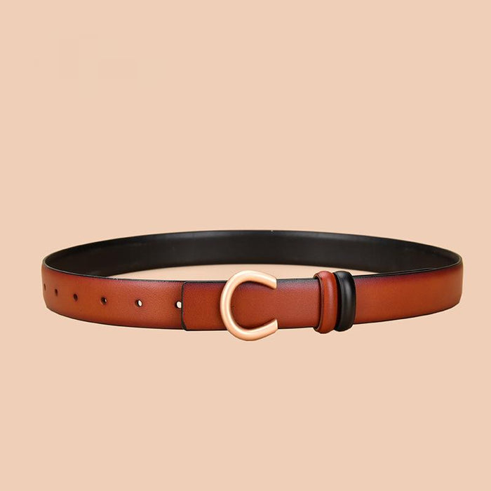 Women's leather belt can be worn on both sides with inner buckle and simple thin belt