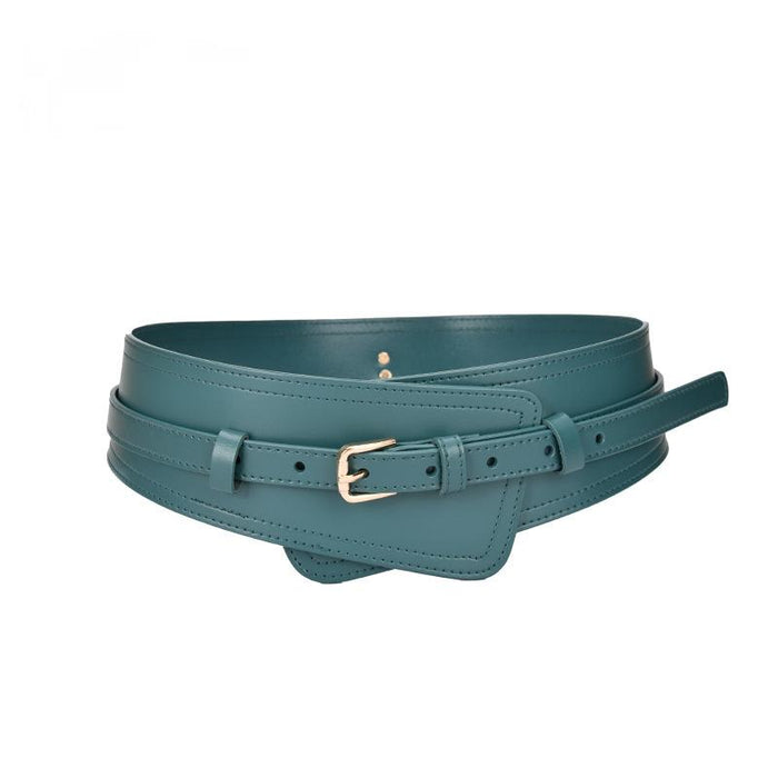 Fashion Needle Buckle with Coat Waist Closing Leather Wide Belt