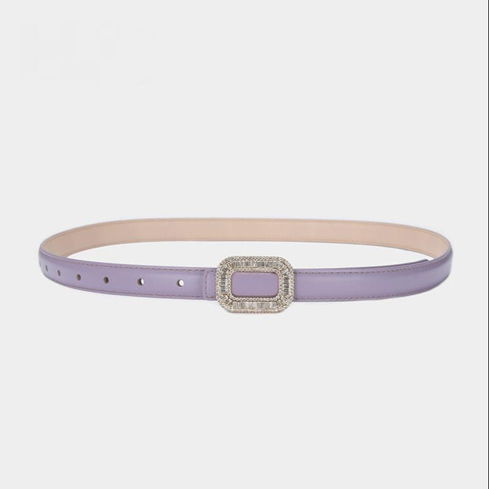 Women's Rhinestone Square Buckle Thin Belt Jeans Dress with